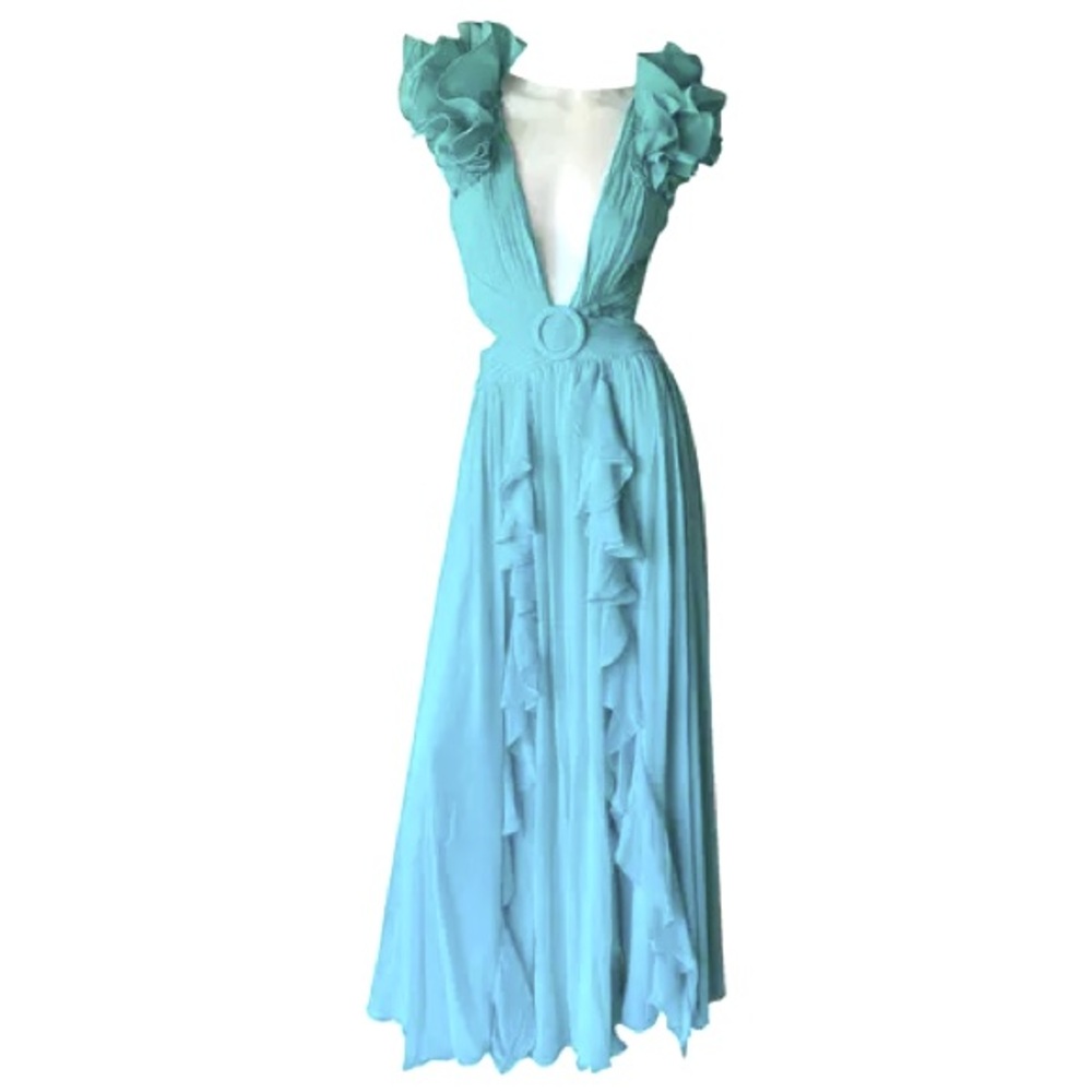 Patbo - Flutter-Sleeve Ruffle Maxi Dress - Cyan